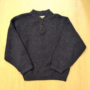 VTG REI Men's Large Knit Sweater Button Grandpa Retro Speckle Wool Blue